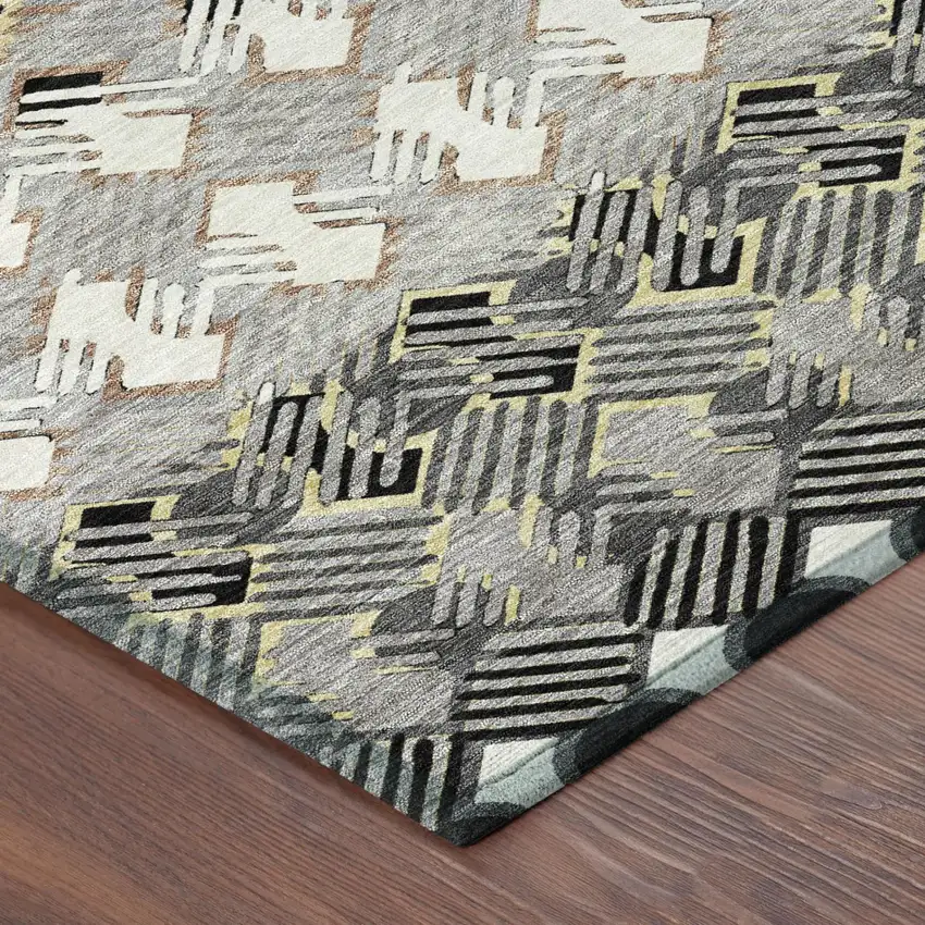 Black And Pewter Striped Washable Indoor Outdoor Area Rug Photo 3