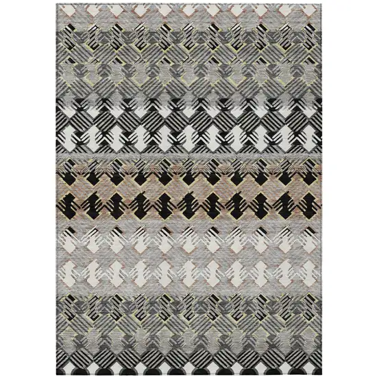 Black And Pewter Striped Washable Indoor Outdoor Area Rug Photo 2
