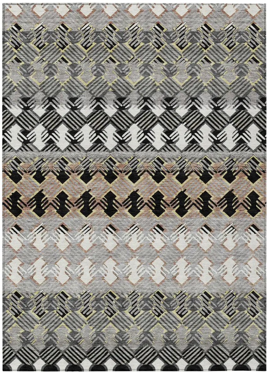 Black And Pewter Striped Washable Indoor Outdoor Area Rug Photo 2