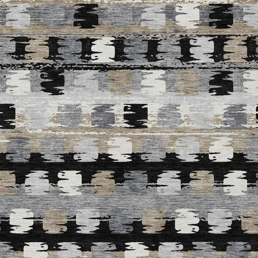 Black And Purple Abstract Washable Indoor Outdoor Area Rug Photo 5