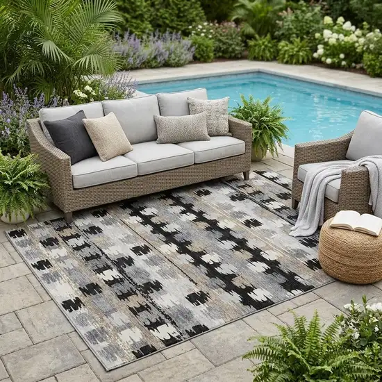 Black And Purple Abstract Washable Indoor Outdoor Area Rug Photo 1