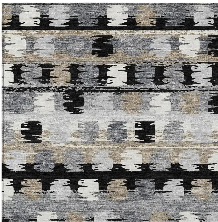 Black And Purple Abstract Washable Indoor Outdoor Area Rug Photo 5