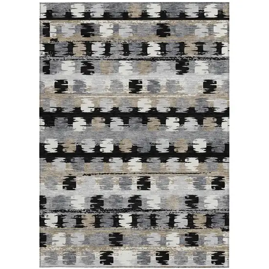 Black And Purple Abstract Washable Indoor Outdoor Area Rug Photo 4