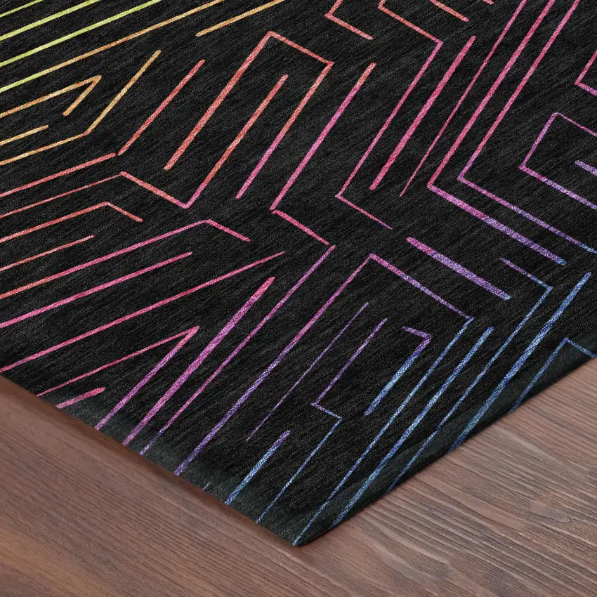 Black And Purple Geometric Washable Indoor Outdoor Area Rug Photo 3