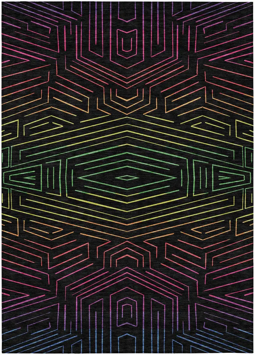 Black And Purple Geometric Washable Indoor Outdoor Area Rug Photo 2