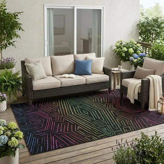 Black And Purple Geometric Washable Indoor Outdoor Area Rug Photo 1