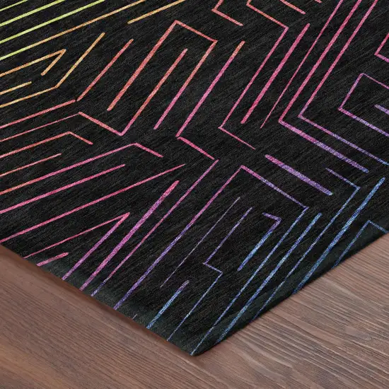 Black And Purple Geometric Washable Indoor Outdoor Area Rug Photo 3