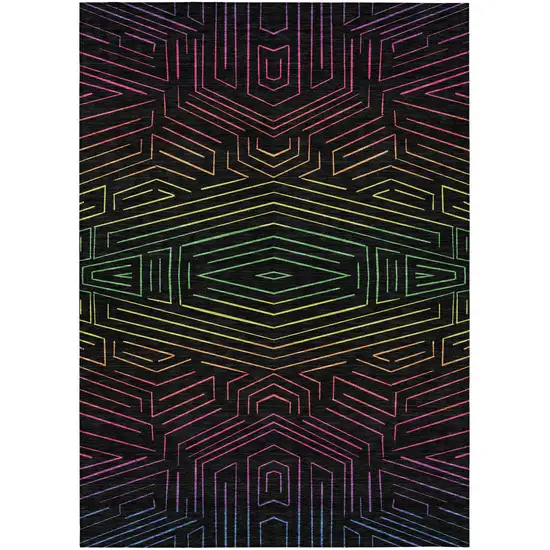 Black And Purple Geometric Washable Indoor Outdoor Area Rug Photo 2