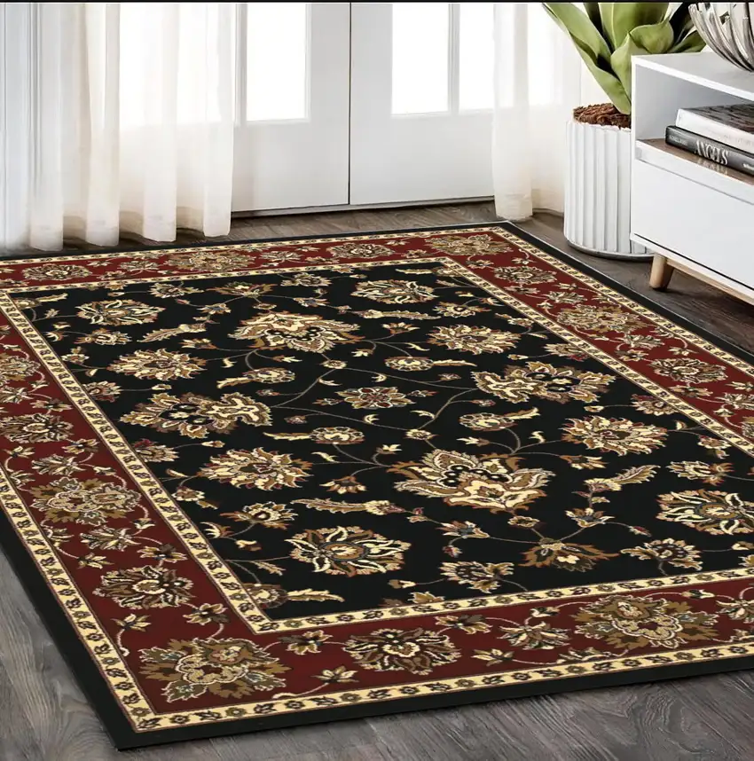 Black And Red Floral Area Rug Photo 1