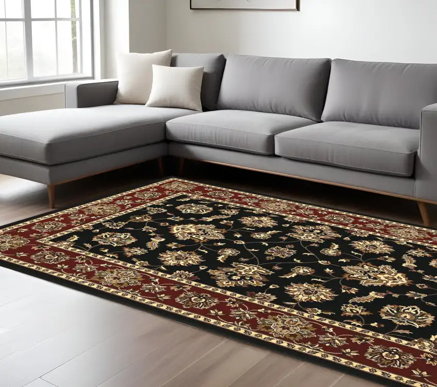 Black And Red Floral Area Rug Photo 1