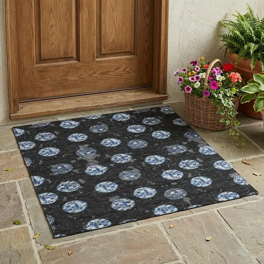 Black And Red Geometric Washable Indoor Outdoor Area Rug Photo 1