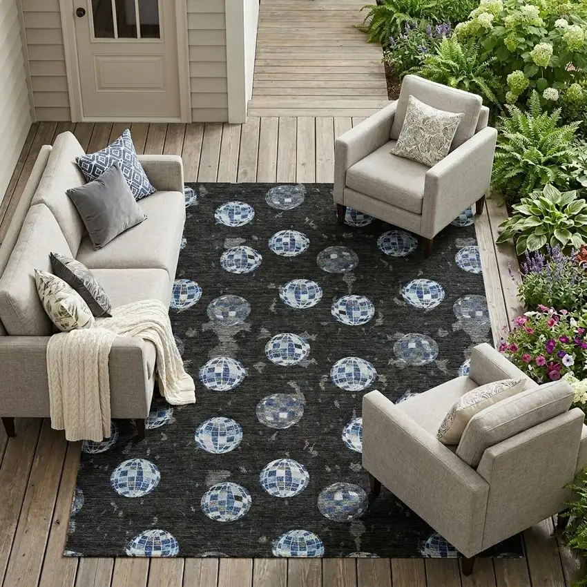 Black And Red Geometric Washable Indoor Outdoor Area Rug Photo 1