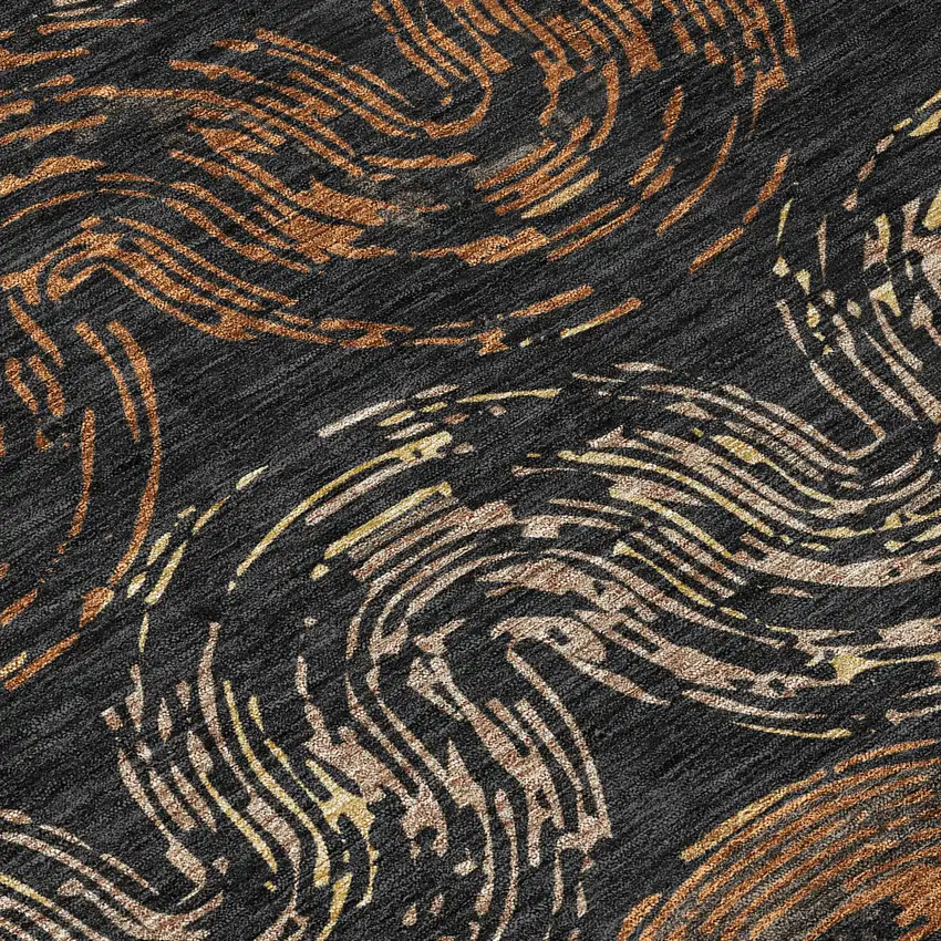 Black And Rust Abstract Washable Indoor Outdoor Area Rug Photo 9