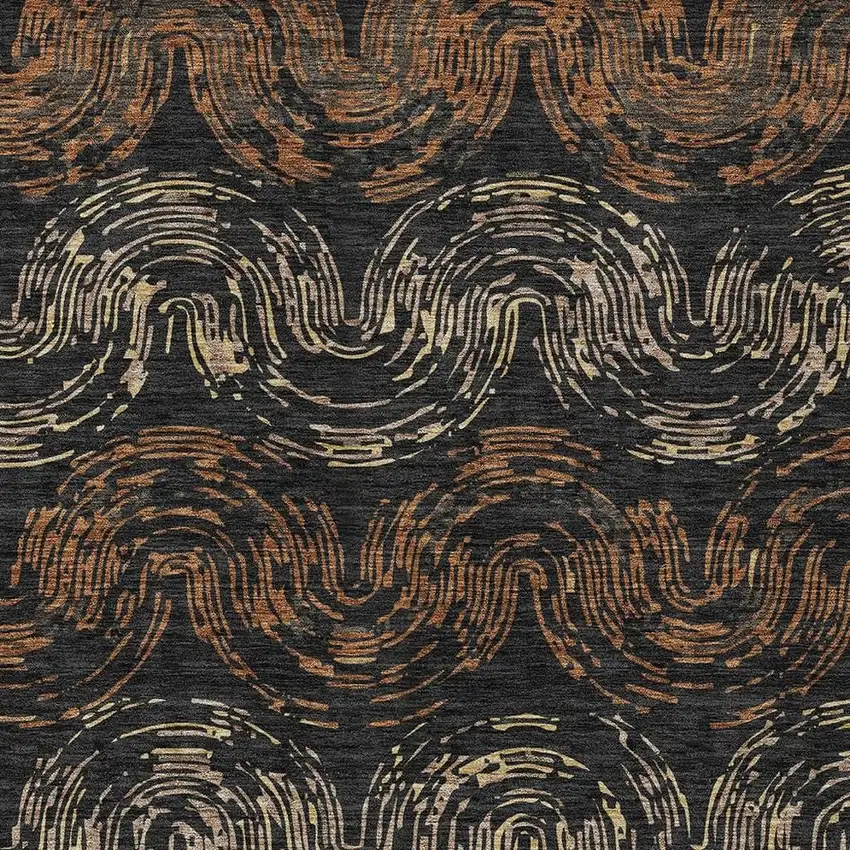 Black And Rust Abstract Washable Indoor Outdoor Area Rug Photo 2