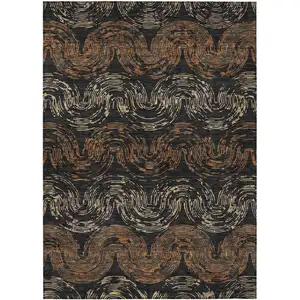 Photo of Black And Rust Abstract Washable Indoor Outdoor Area Rug