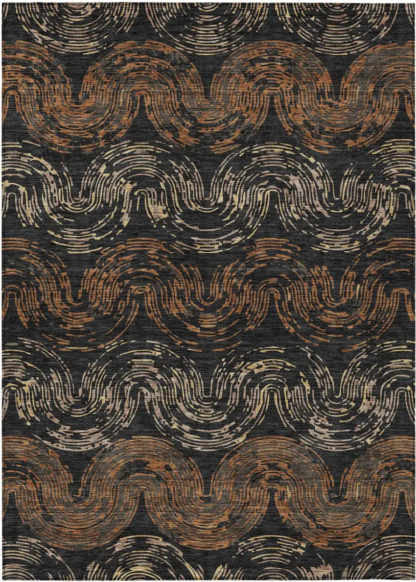 Black And Rust Abstract Washable Indoor Outdoor Area Rug Photo 1