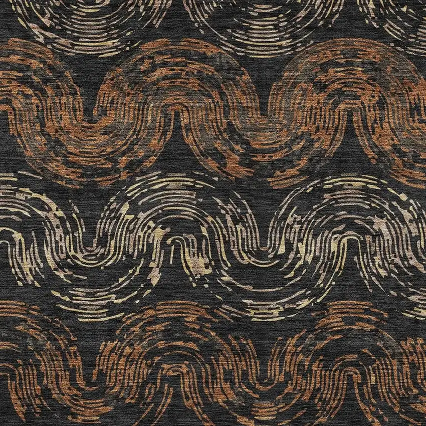 Black And Rust Abstract Washable Indoor Outdoor Area Rug Photo 2