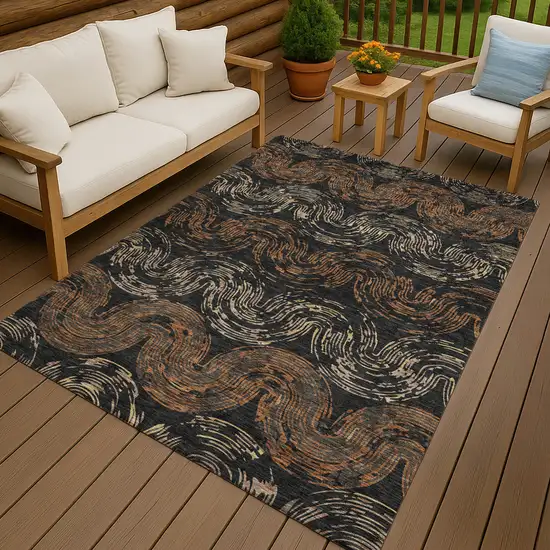 Black And Rust Abstract Washable Indoor Outdoor Area Rug Photo 4