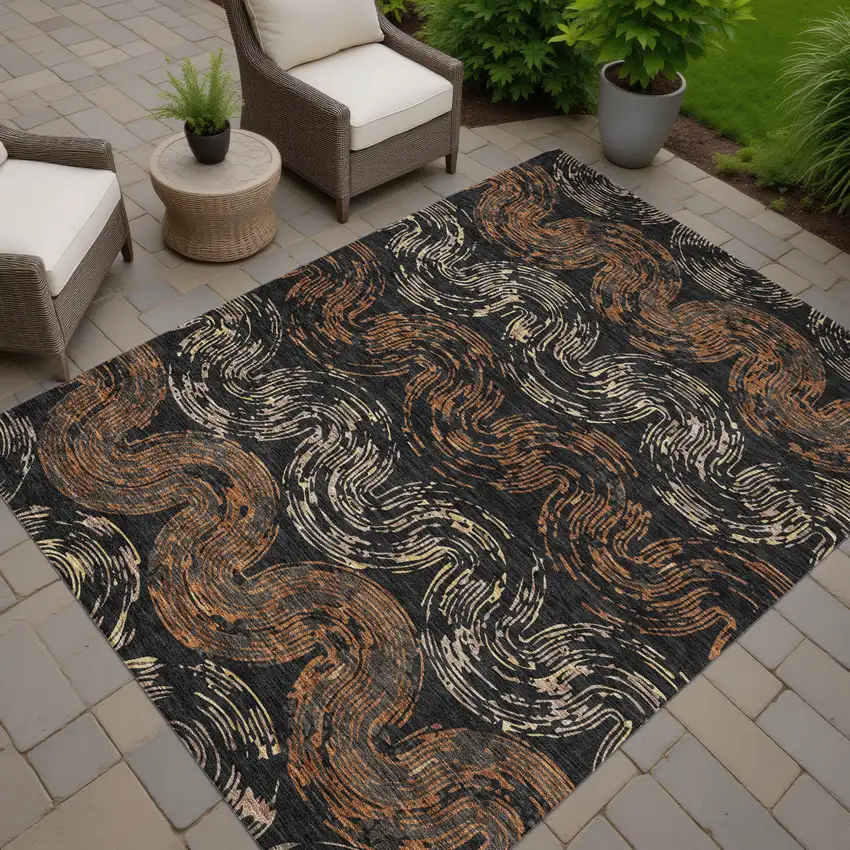 Black And Rust Abstract Washable Indoor Outdoor Area Rug Photo 7