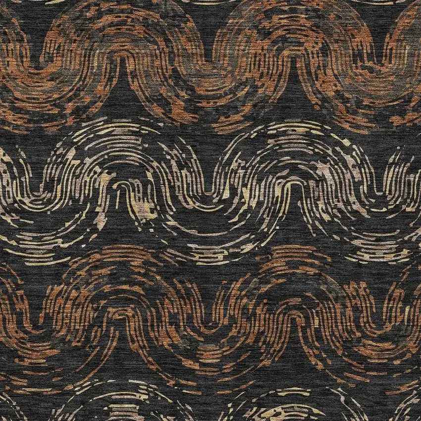 Black And Rust Abstract Washable Indoor Outdoor Area Rug Photo 2