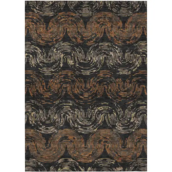 Black And Rust Abstract Washable Indoor Outdoor Area Rug Photo 1