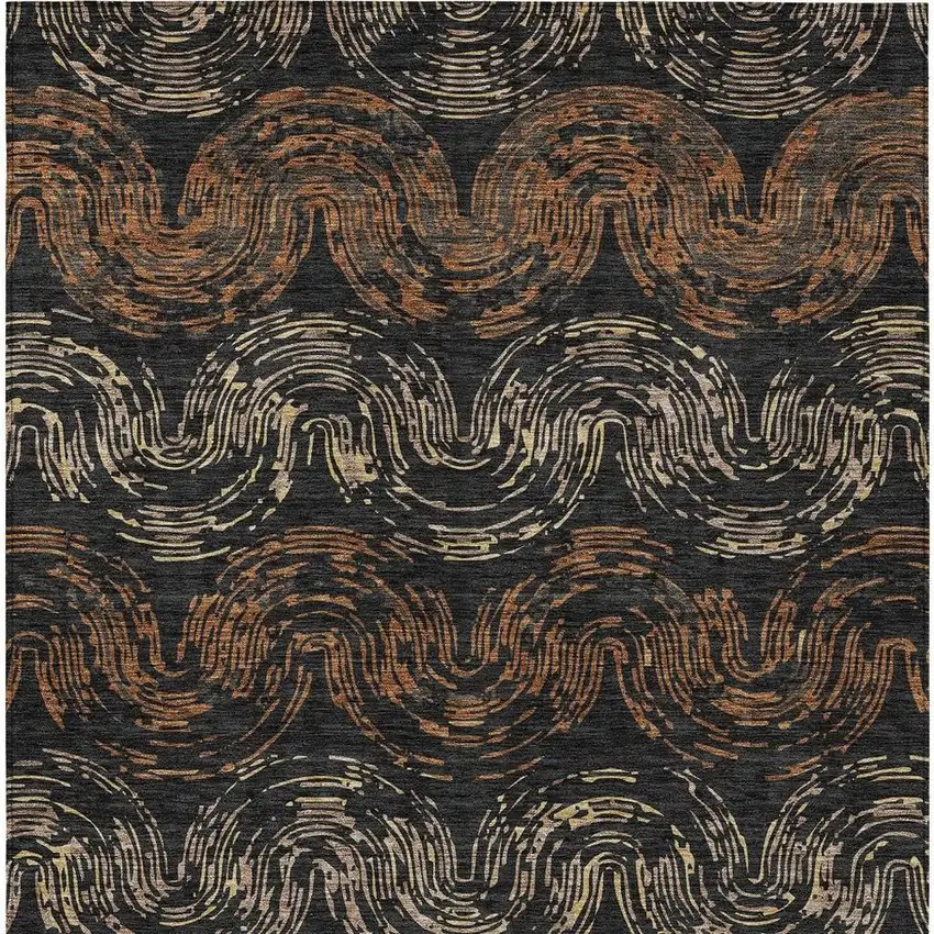 Black And Rust Abstract Washable Indoor Outdoor Area Rug Photo 3