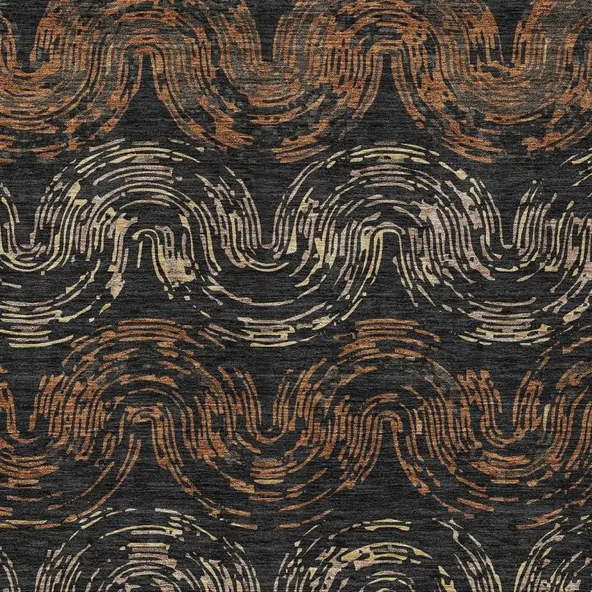 Black And Rust Abstract Washable Indoor Outdoor Area Rug Photo 2