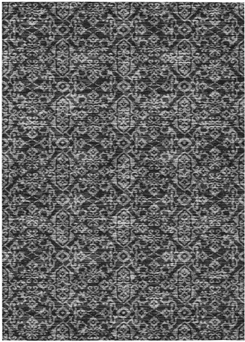 Black And Saffron Oriental Washable Indoor Outdoor Area Rug Photo 2