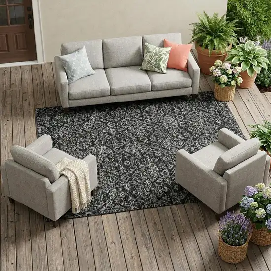 Black And Saffron Oriental Washable Indoor Outdoor Area Rug Photo 1
