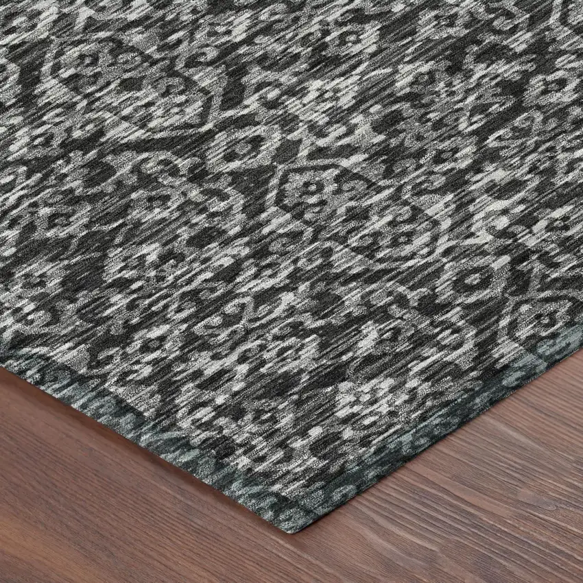 Black And Saffron Oriental Washable Indoor Outdoor Area Rug Photo 5