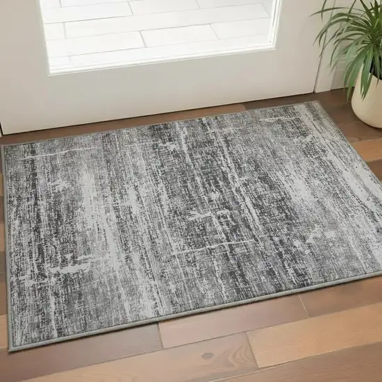 Black And Silver Abstract Washable Area Rug With UV Protection Photo 2