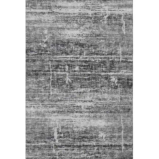 Black And Silver Abstract Washable Area Rug With UV Protection Photo 4