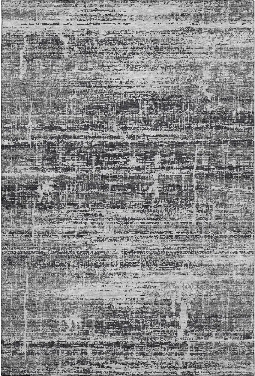 Black And Silver Abstract Washable Area Rug With UV Protection Photo 1