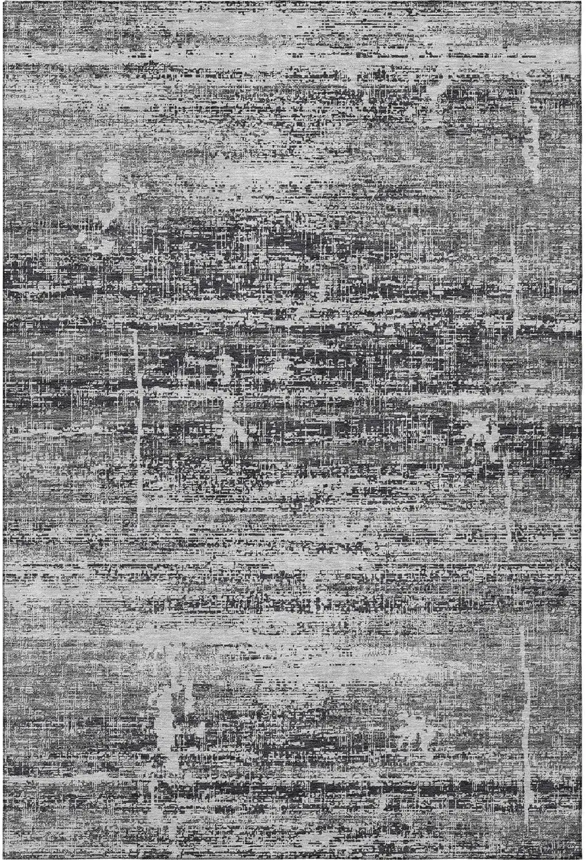 Black And Silver Abstract Washable Area Rug With UV Protection Photo 3