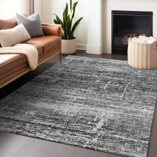 Black And Silver Abstract Washable Area Rug With UV Protection Photo 5