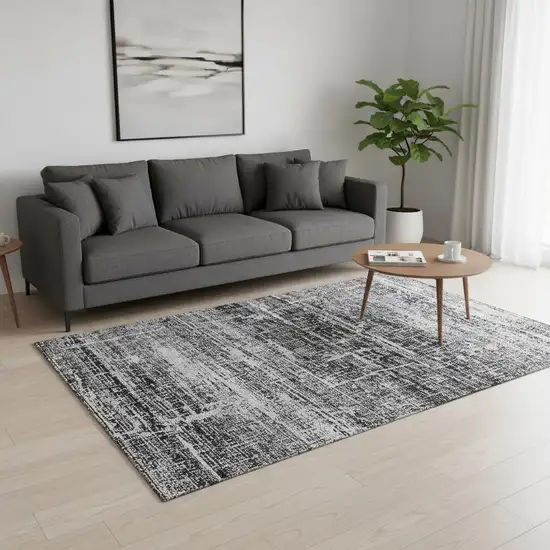 Black And Silver Abstract Washable Area Rug With UV Protection Photo 2