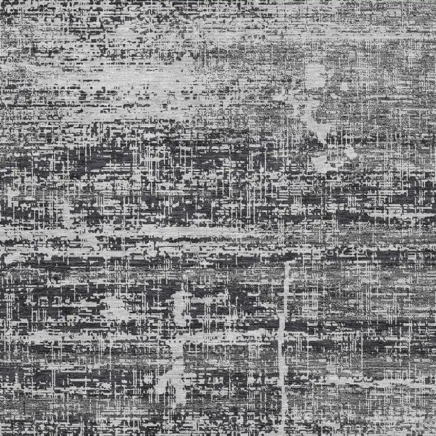 Black And Silver Abstract Washable Area Rug With UV Protection Photo 3