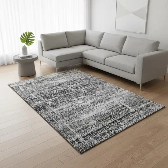 Black And Silver Abstract Washable Area Rug With UV Protection Photo 2
