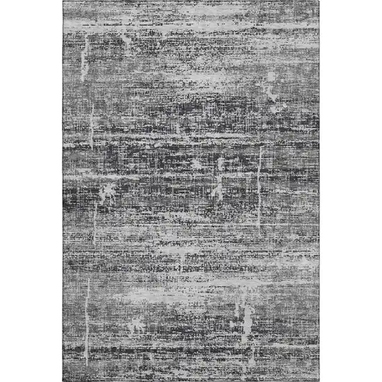 Black And Silver Abstract Washable Area Rug With UV Protection Photo 1