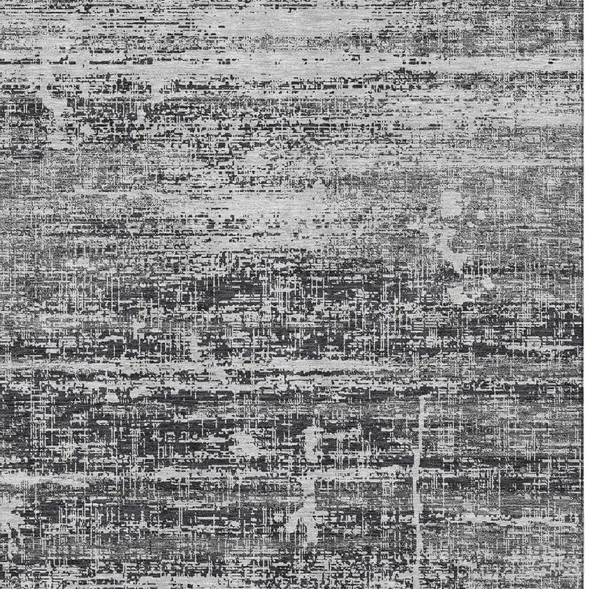Black And Silver Abstract Washable Area Rug With UV Protection Photo 4