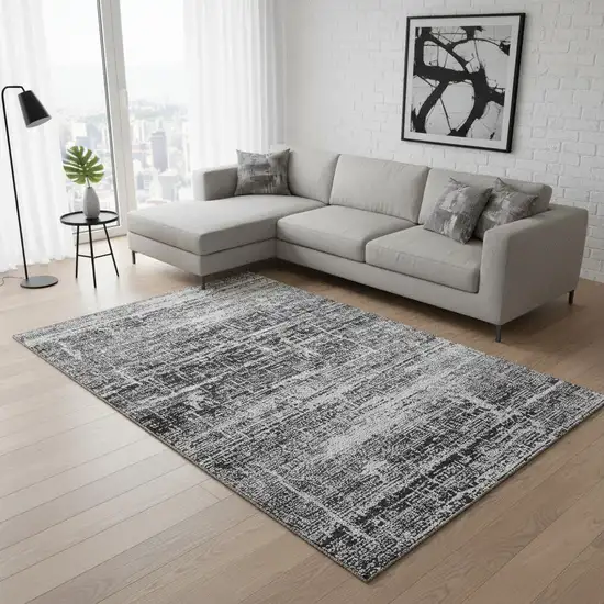 Black And Silver Abstract Washable Area Rug With UV Protection Photo 2
