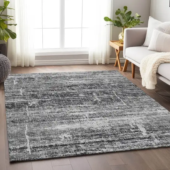 Black And Silver Abstract Washable Area Rug With UV Protection Photo 5