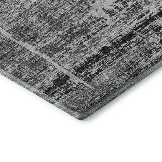 Black And Silver Abstract Washable Area Rug With UV Protection Photo 8