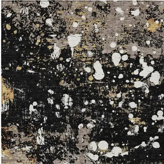 Black And Silver Abstract Washable Indoor Outdoor Area Rug Photo 4