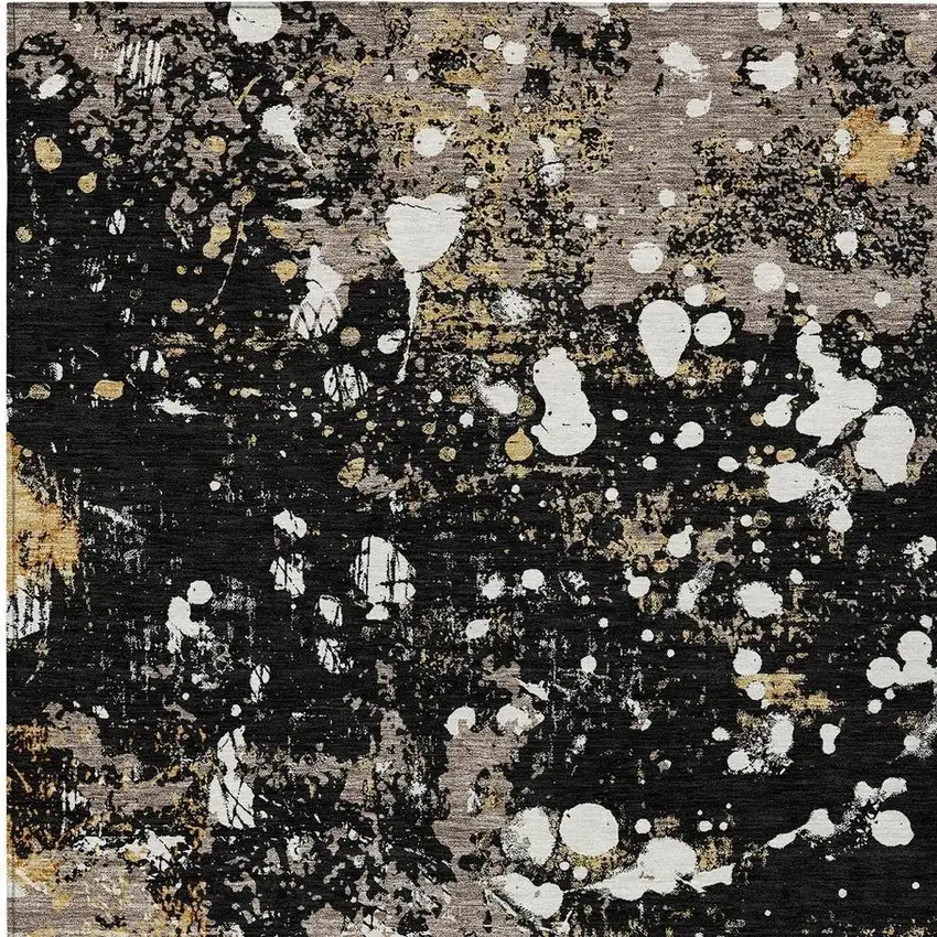 Black And Silver Abstract Washable Indoor Outdoor Area Rug Photo 4