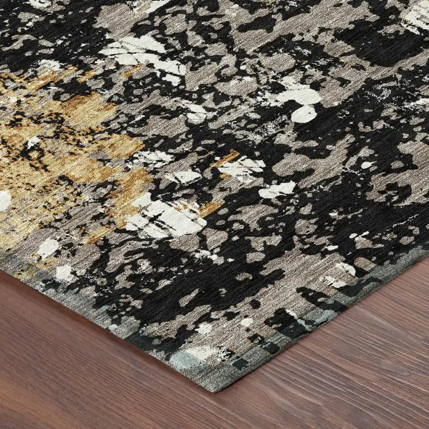 Black And Silver Abstract Washable Indoor Outdoor Area Rug Photo 7
