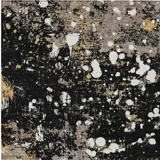 Black And Silver Abstract Washable Indoor Outdoor Area Rug Photo 6