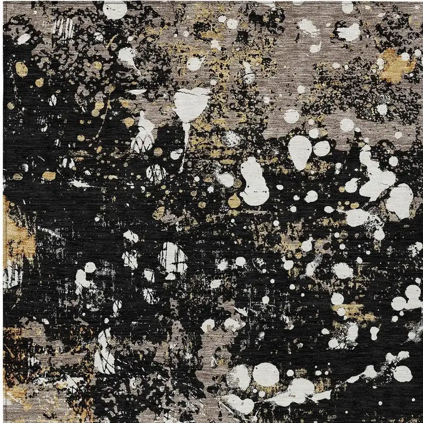 Black And Silver Abstract Washable Indoor Outdoor Area Rug Photo 6