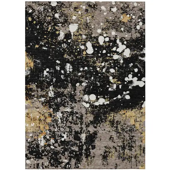 Black And Silver Abstract Washable Indoor Outdoor Area Rug Photo 2