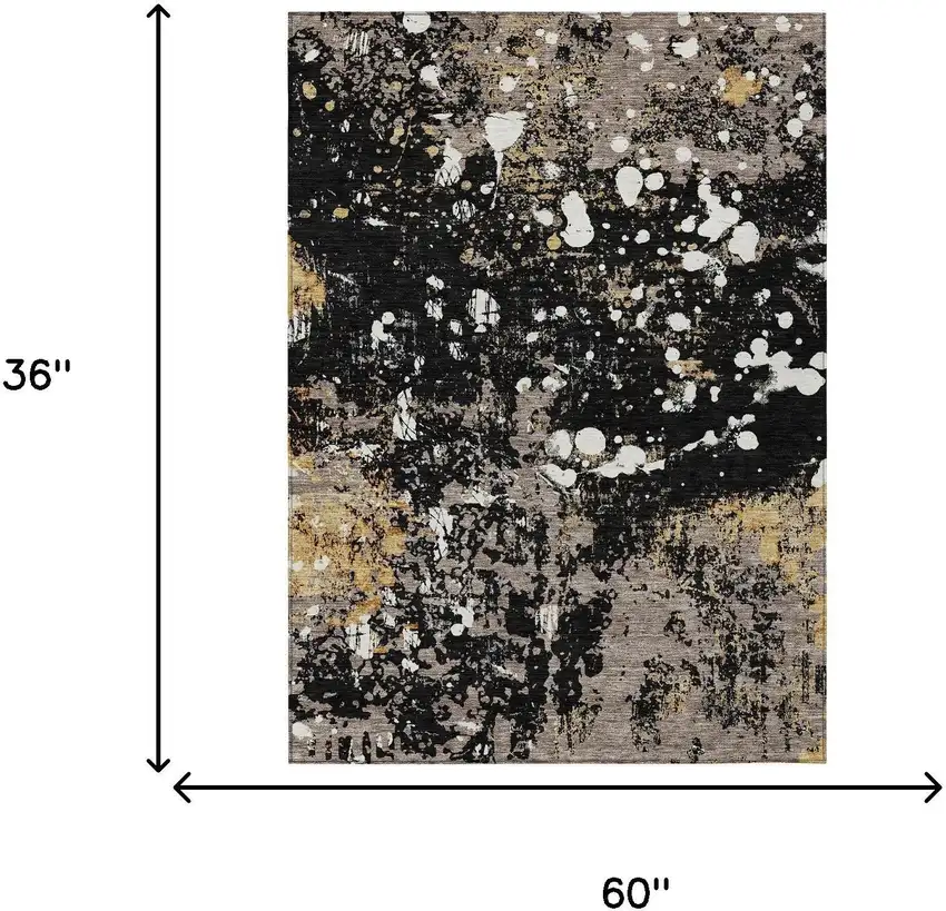 Black And Silver Abstract Washable Indoor Outdoor Area Rug Photo 9